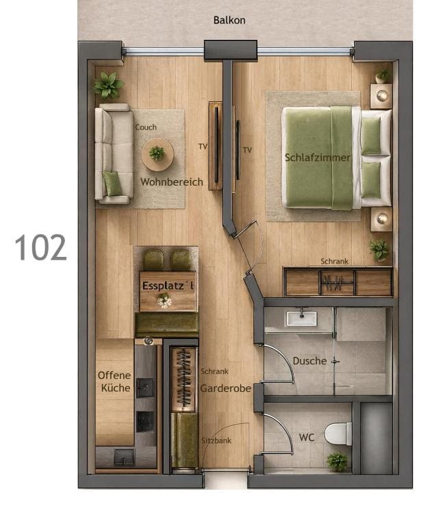 One-Bedroom Apartment with Balcony room - Image 1