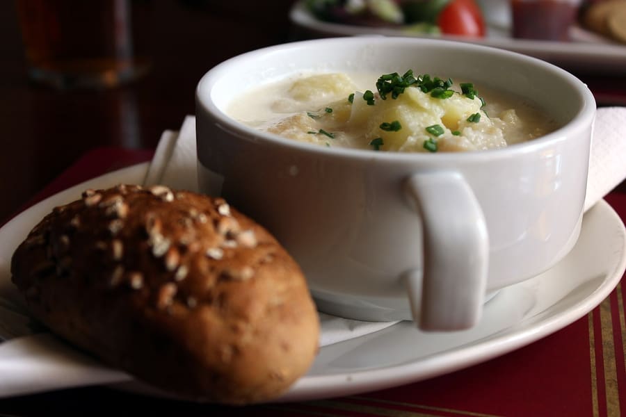 Cullen skink, a thick local soup made with smoked haddock, potatoes, and onions.