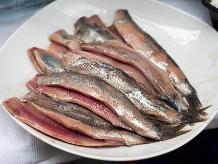 Raw herring with onions, served at local street kiosks.