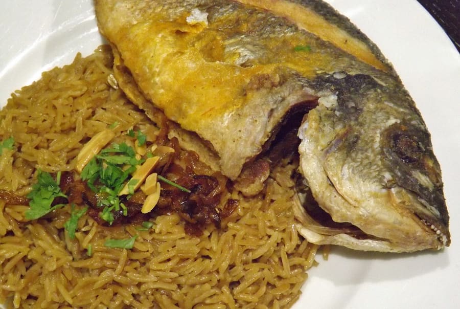 Sayadieh, Aqaba's signature dish of spiced rice topped with local white fish.