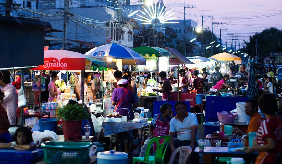 Street food vendors along Yaowarat Road in Chinatown.