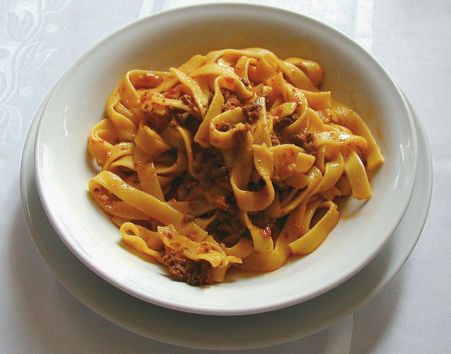 Egg tagliatelle served with traditional slow-cooked beef ragù.