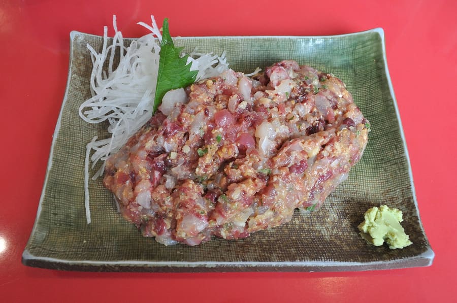 Freshly prepared namerou served with local miso and green onions.
