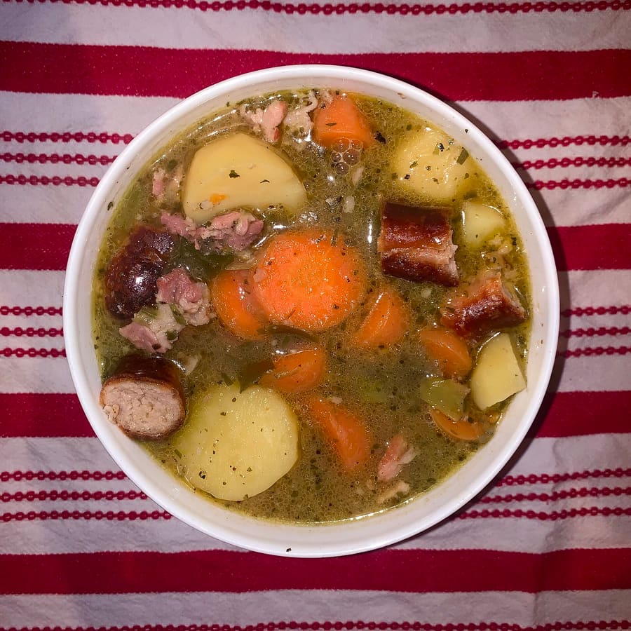 Traditional Dublin coddle served with crusty soda bread.
