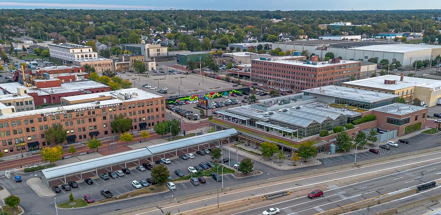 The Downtown Market houses local butchers, fishmongers, and prepared food stalls.