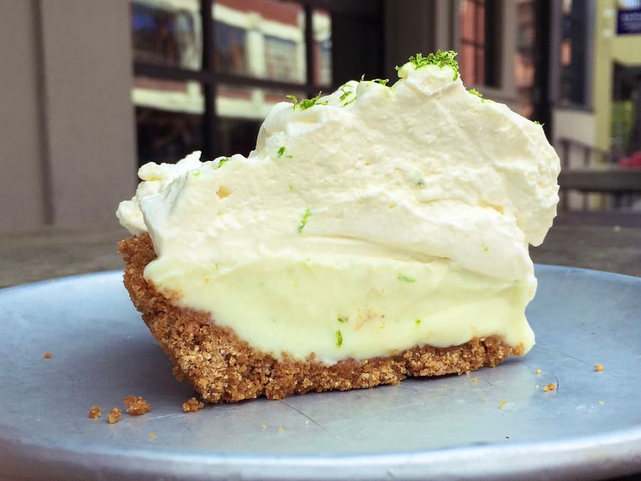 Authentic Key lime pie uses native Key lime juice, egg yolks, and condensed milk.
