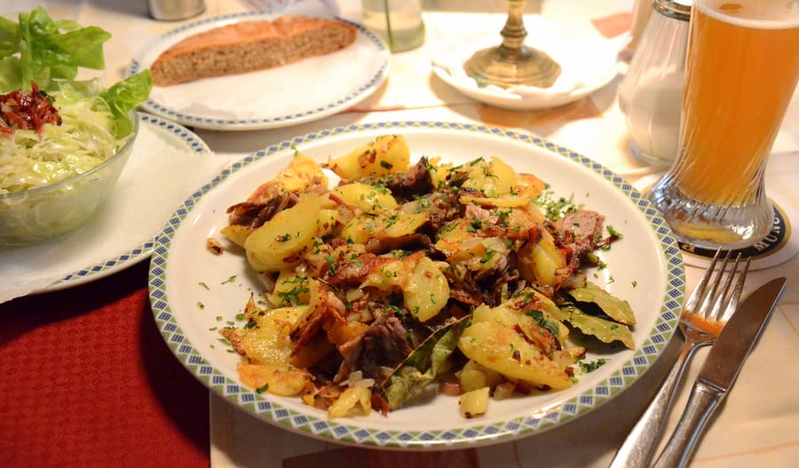 Tiroler Groestl served straight from the cast-iron skillet.