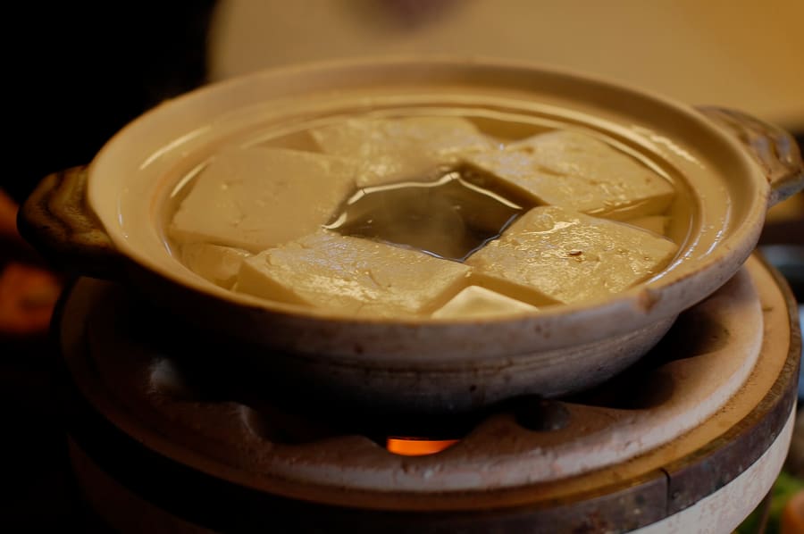 Yudofu consists of fresh tofu simmered in kombu broth, eaten near Nanzen-ji.