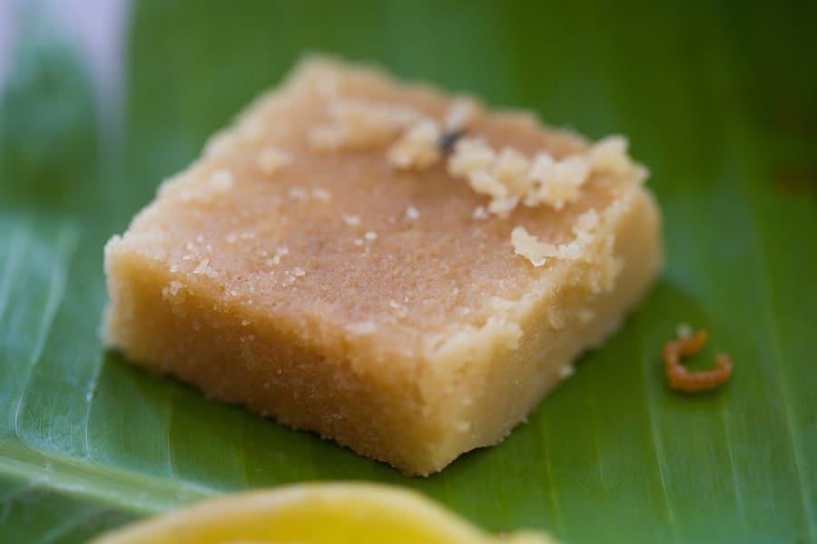 Freshly cut blocks of melt-in-the-mouth Mysore pak at a sweet shop.