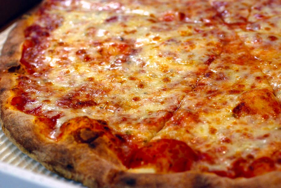 A standard plain slice from a neighborhood slice shop in Manhattan.