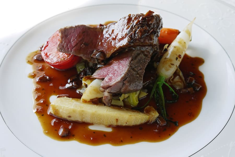 Omi beef cut for sukiyaki in Otsu.
