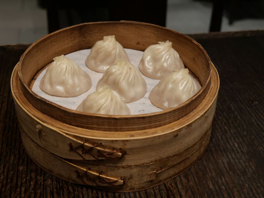 Xiaolongbao are traditional thin-skinned pork dumplings containing hot soup.