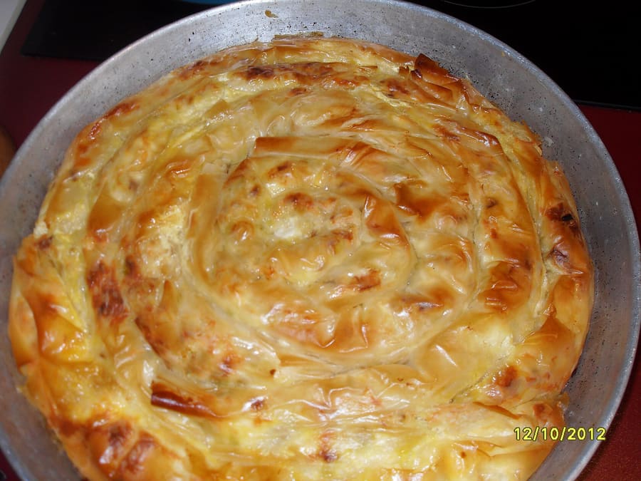 Fresh banitsa pastry baked with white cheese and butter.