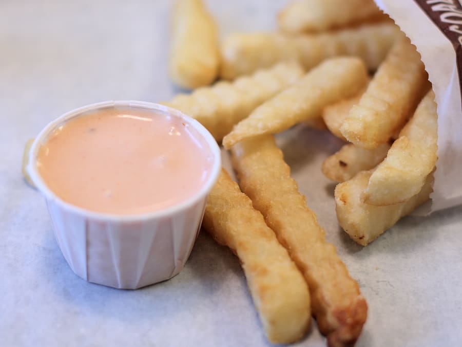 Fry sauce, a regional mixture of mayonnaise and ketchup, comes standard across St. George burger shops.