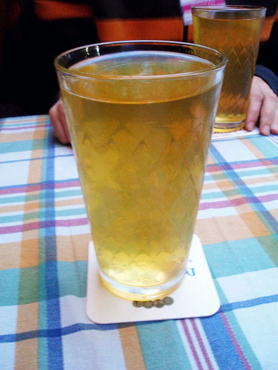 A classic white porcelain Porz used for serving local Viez cider.