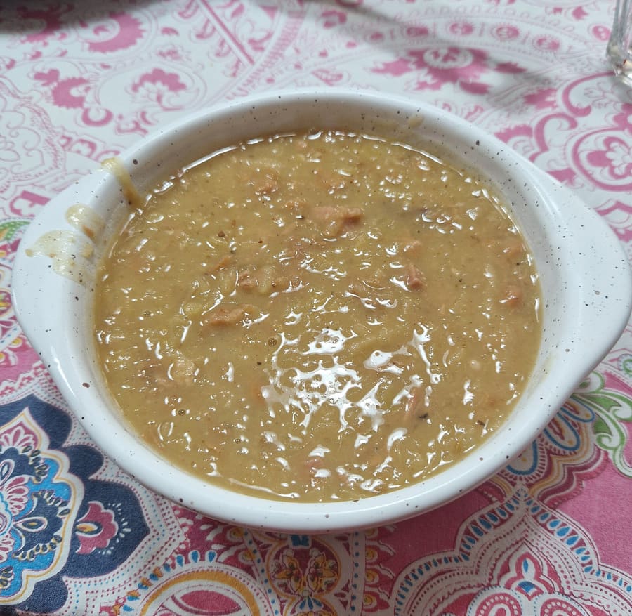 Jota, a traditional sour cabbage and bean stew spiced with pork.