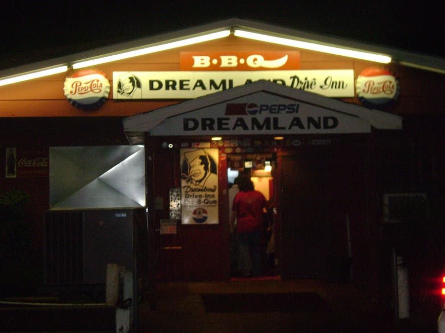Dreamland BBQ on Jug Factory Road, smoking ribs over open hickory pits since 1958.