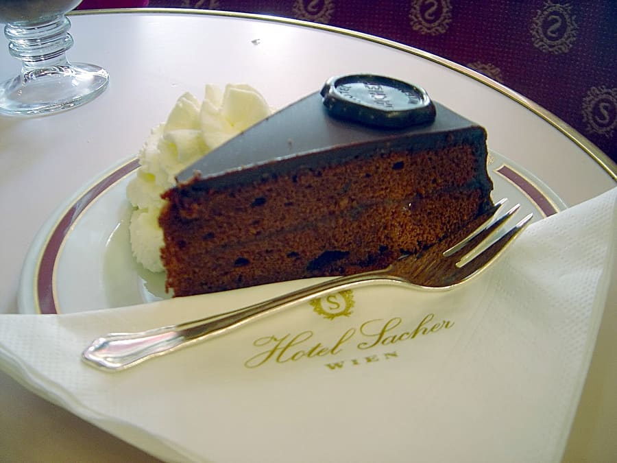 An original Sachertorte served with unsweetened whipped cream.