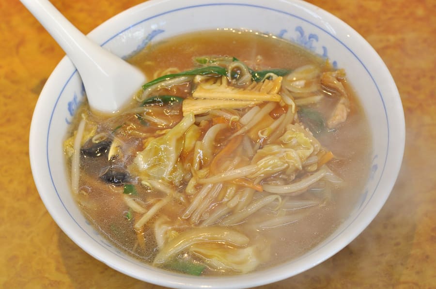 Sanmamen, Yokohama's signature local noodle dish cooked with thick stir-fried vegetables.